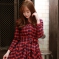 韩国服装代购 attrangs蝴蝶结衬衫式修身格纹连衣裙（2色）