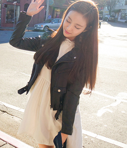 韩国品牌女装代 cherrykoko经典款黑色机车皮夹克