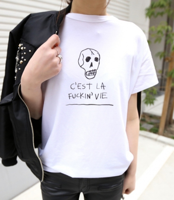 韩国女装代购新款 潮人街拍涂鸦骷髅T恤（3色）