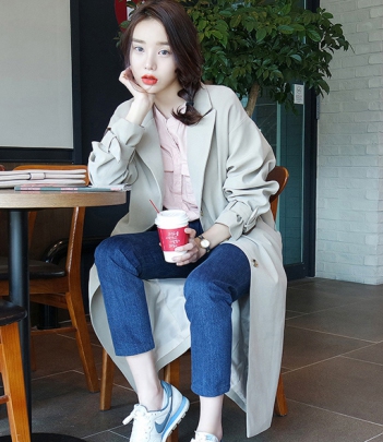 韩国女装代销 mocobling蝴蝶结修身气质长款风衣（2色）