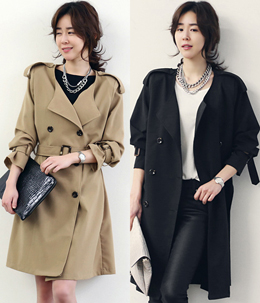 韩国女装正品代购 naning9经典腰带装饰长款风衣（2色）