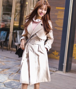 韩国女装代购新款 bongjashop气质腰带修身长款大衣（4色）