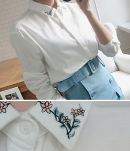韩国女装正品代理 babirolen清新刺绣小碎花领衬衫（2色）