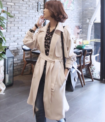 韩国品牌女装代销 babirolen蝴蝶结腰带气质长款大衣（2色）