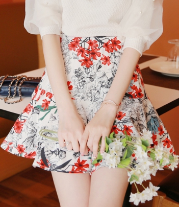 韩国品牌女装代销 mimididi气质碎花高腰半身短裙（2色）