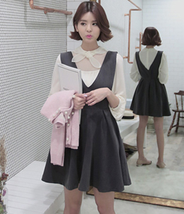 韩国服装代理 babirolen浪漫法式高腰无袖连衣裙
