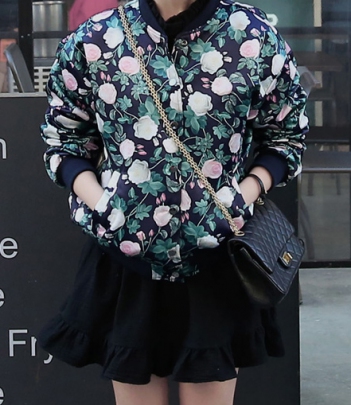 韩国女装春夏爆款 babirolen潮人花朵棒球短外套/夹克（2色）