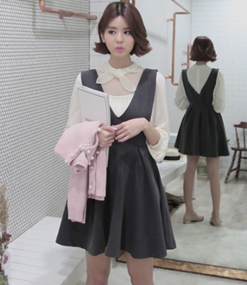 韩国服装代理 babirolen浪漫法式高腰无袖连衣裙