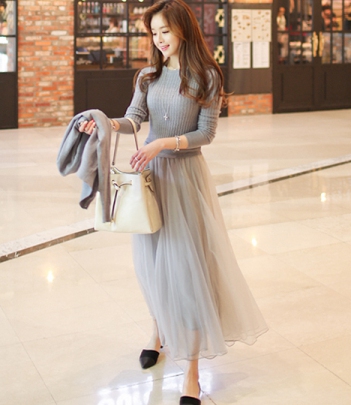 韩国代购 bongjashop超仙气质两件套（连衣裙+针织开衫）2色