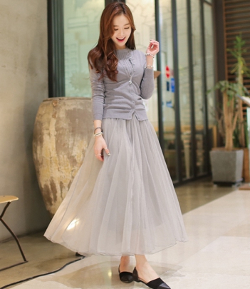 韩国代购 bongjashop超仙气质两件套（连衣裙+针织开衫）2色