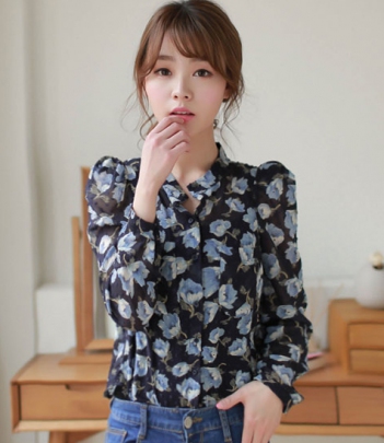 韩国女装网店代理 fiona水玉波点花朵衬衫（2色）