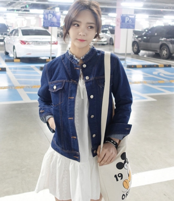 韩国女装代购 babirolen人气款流苏毛边牛仔衫/夹克