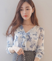 韩国服装网店代销 suvin气质花朵薄透衬衫（2色）