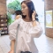 韩国服饰网 babirolen镂空花边荷叶领吊带露肩娃娃衬衫（2色）