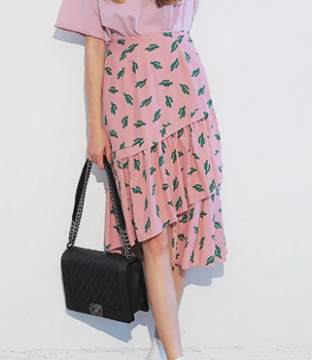 韩国女装代销 stylenanda可爱仙人掌高腰粉色半身中裙