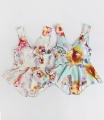 韩国服饰品牌网店代销 11am水墨式花朵裙式连体泳衣（2色）