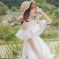 韩国女装春夏热款 attrangs甜美清纯荷叶边露肩连衣裙