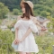 韩国女装春夏热款 attrangs甜美清纯荷叶边露肩连衣裙